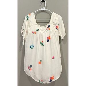 Magazines Women's M Cream Embroidered Floral Boho Peasant Blouse 100% Cotton